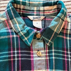 Duluth Trading Co Plaid Tunic - Green, Pink, Cream